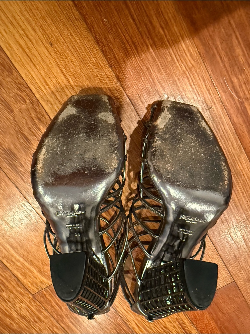 Yves Saint Laurent Black Cage Block Heel Sandals - Picture 8 of 13